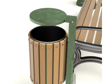 Park Set with Bench Street Lamp and Litterbin 3D Model