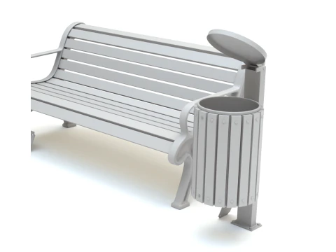 Park Set with Bench Street Lamp and Litterbin 3D Model