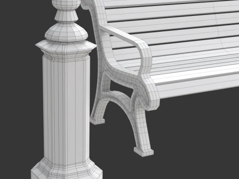 Park Set with Bench Street Lamp and Litterbin 3D Model