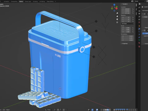 아이스팩이 포함된 쿨러 박스 3D 모델