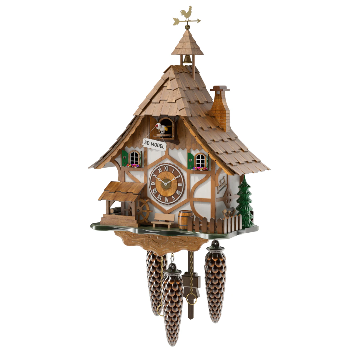 Cuckoo Clock 3D Model .c4d .max .obj .3ds .fbx .stl .blend