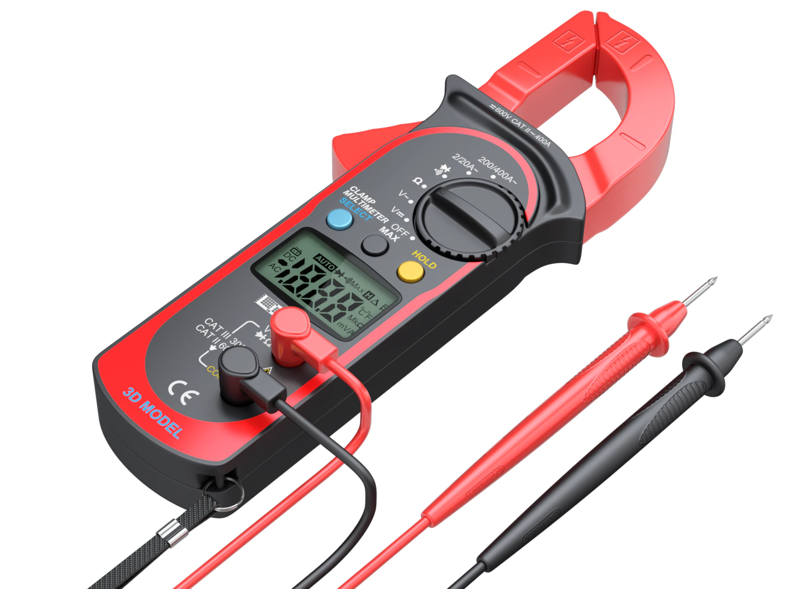 Digital Clamp Meter 3D Model .c4d .max .obj .3ds .fbx .stl .blend 