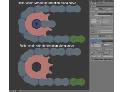 Editable roller chain without deformation along the curve 3D Модель