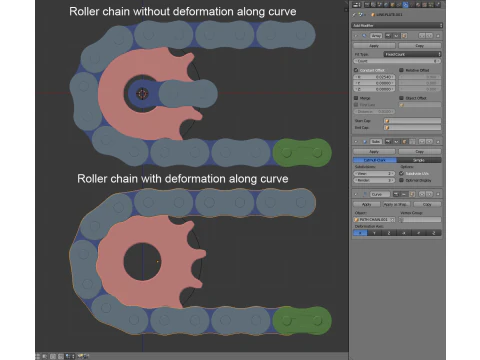 Rantai roller yang dapat diedit tanpa deformasi sepanjang kurva Model 3D