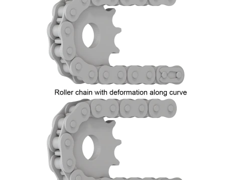 Rantai roller yang dapat diedit tanpa deformasi sepanjang kurva Model 3D