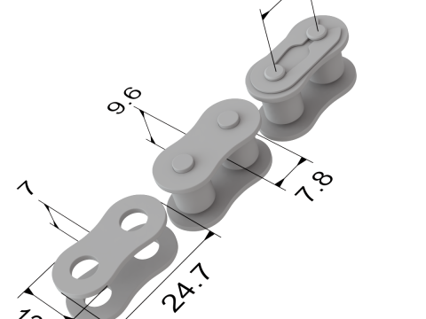 Editable roller chain without deformation along the curve 3D Модель