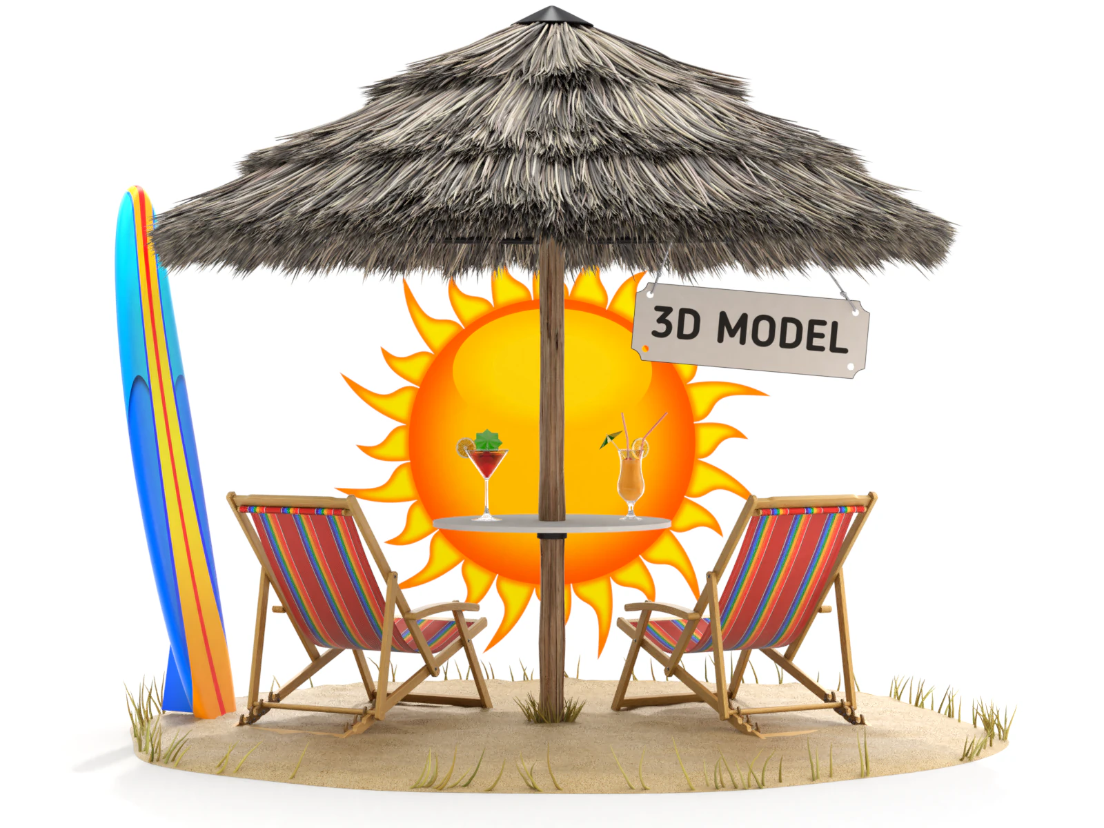 Beach Scene 3D Model .c4d .max .obj .3ds .fbx .stl .blend 