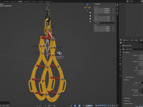 Rigged Log Lifting Tongs 3D Model