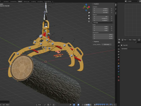 Rigged Log Lifting Tongs 3D Model
