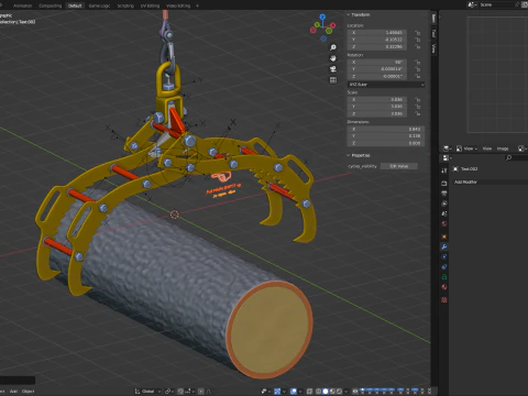 Rigged Log Lifting Tongs 3D Model