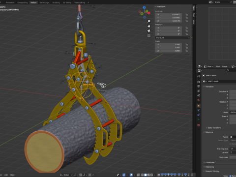 Rigged Log Lifting Tongs 3D Модель
