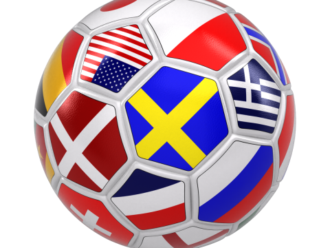Rotating soccer ball with national flags Modèle 3D