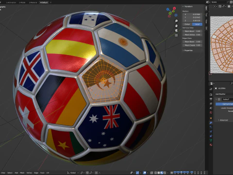 Rotating soccer ball with national flags 3D Model