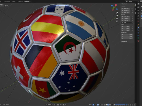 Rotating soccer ball with national flags 3D Model