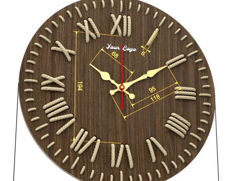 Rel&oacute;gio de parede DIY com n&uacute;meros de corda Modelo 3D