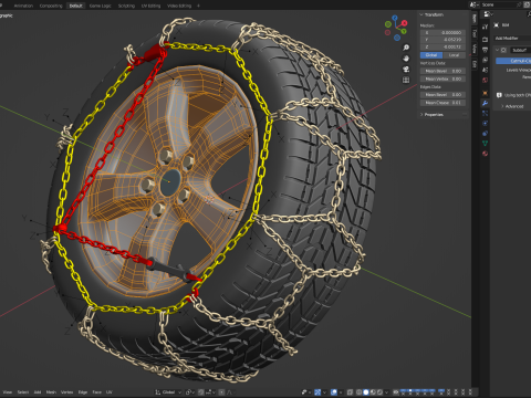 Snow Chain On The Tire Modello 3D