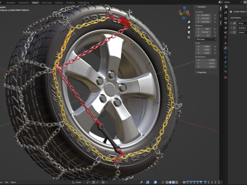 Snow Chain On The Tire Modello 3D