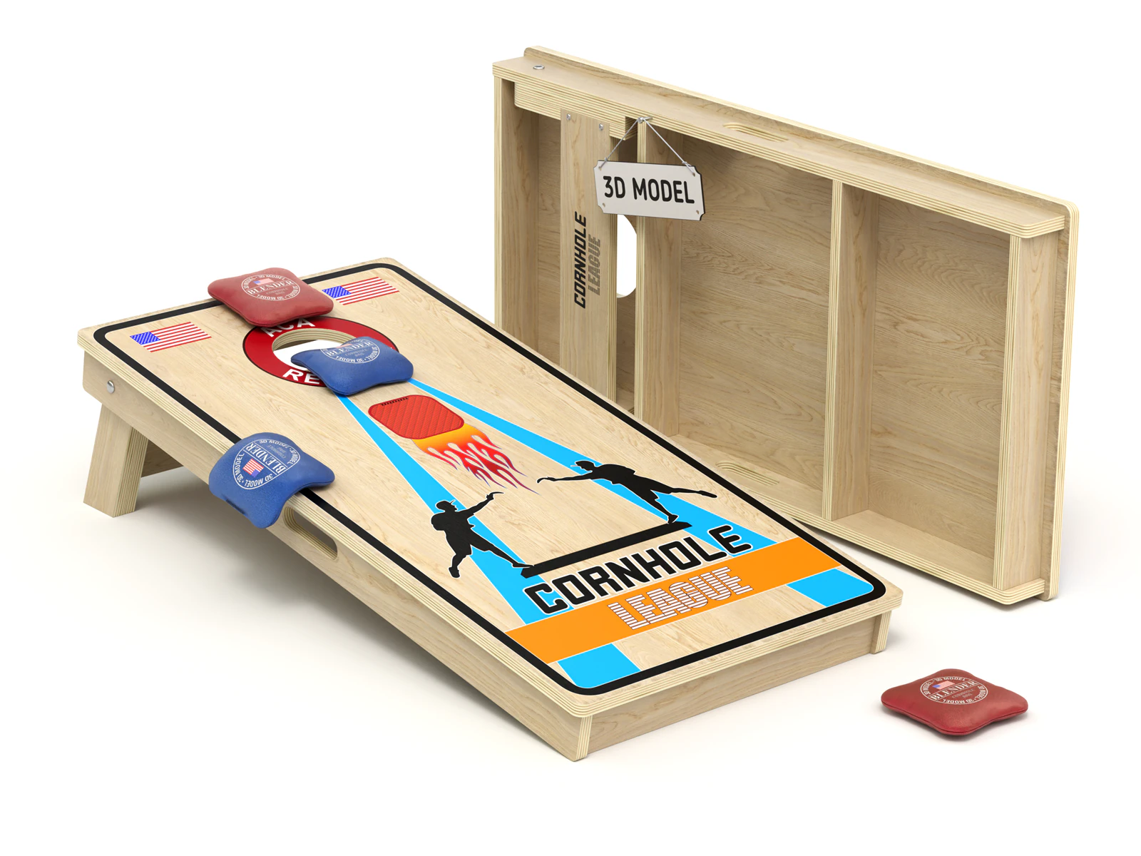 Cornhole Board With Bags 3D Model .c4d .max .obj .3ds .fbx .stl .blend