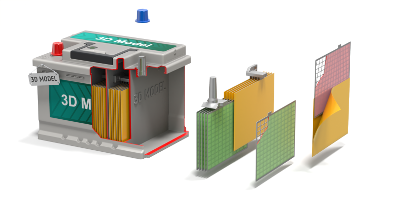 汽车电池组装动画 3D 模型 .c4d .max .obj .3ds .fbx .stl .blend 