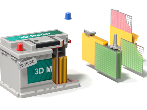 汽车电池组装动画 3D 模型