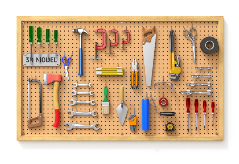Pegboard with Tools 3D Model .c4d .max .obj .3ds .fbx .stl .blend