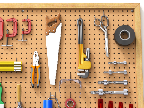 Pegboard com ferramentas Modelo 3D