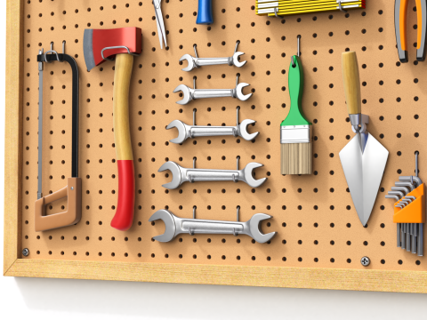 Pegboard com ferramentas Modelo 3D