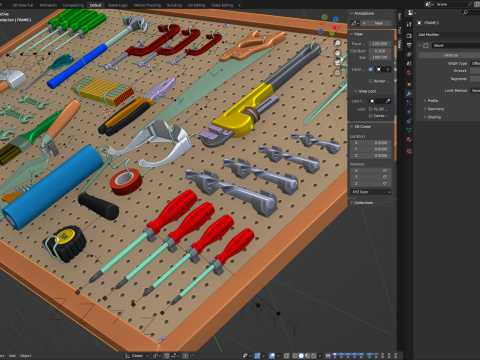 Pegboard com ferramentas Modelo 3D