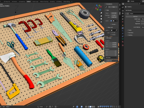 Pegboard com ferramentas Modelo 3D