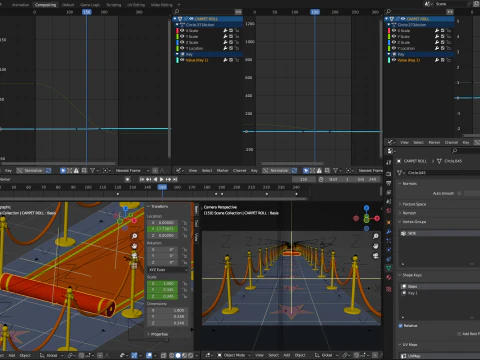 Animazione di srotolamento del tappeto rosso Modello 3D