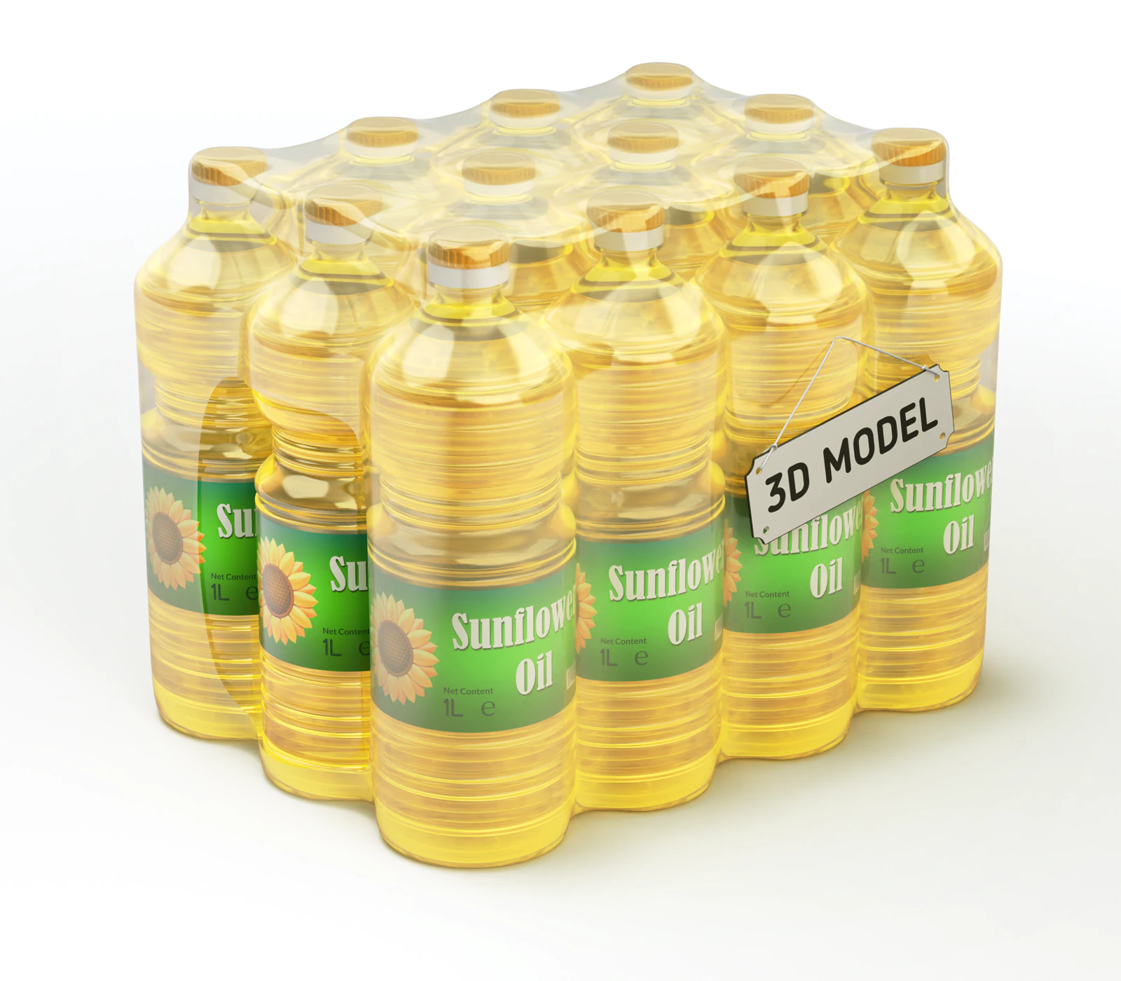 Sunflower oil bottles wrapped in the shrink film 3D Model .c4d .max .obj .3ds .fbx .stl .blend 