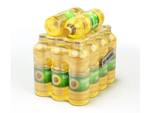 Sunflower oil bottles wrapped in the shrink film 3D Model
