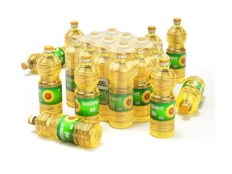 Sunflower oil bottles wrapped in the shrink film 3D Model