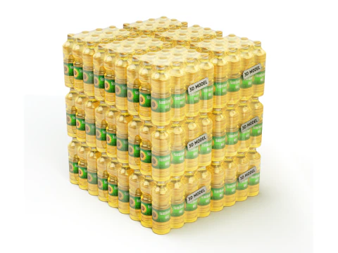 Sunflower oil bottles wrapped in the shrink film 3D Model