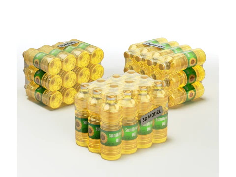 Sunflower oil bottles wrapped in the shrink film 3D Model