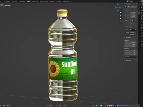 Sunflower oil bottles wrapped in the shrink film 3D Model