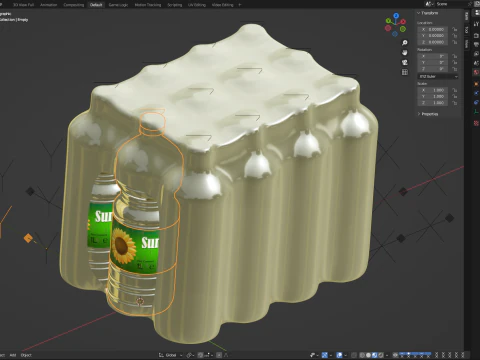 Sunflower oil bottles wrapped in the shrink film 3D Model