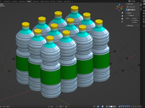 Sunflower oil bottles wrapped in the shrink film 3D Model