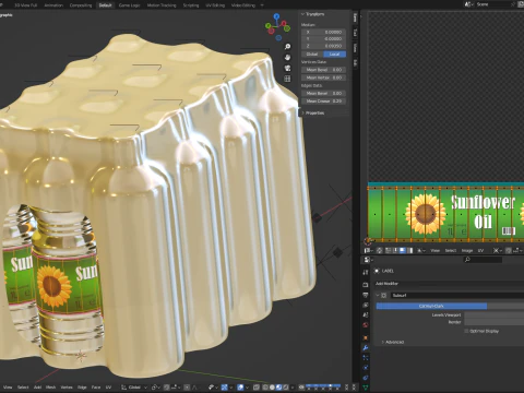 Sunflower oil bottles wrapped in the shrink film 3D Model