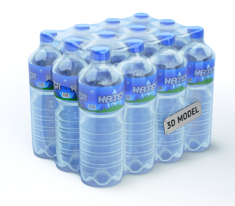 Water bottles wrapped in the shrink film 3D Model .c4d .max .obj .3ds .fbx .stl .blend