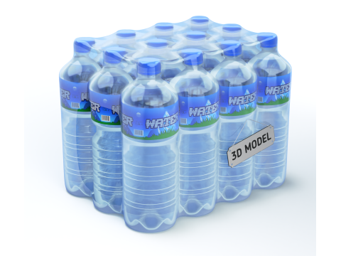 सिकुड़न फिल्म में लिपटी पानी की बोतलें 3D मॉडल