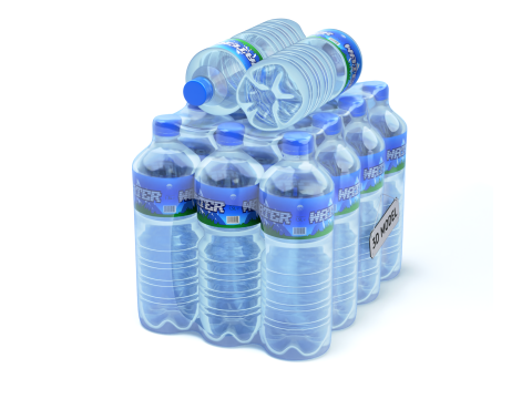 Water bottles wrapped in the shrink film 3D Model
