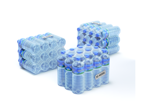 Water bottles wrapped in the shrink film 3D Model