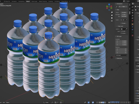 Water bottles wrapped in the shrink film 3D Model