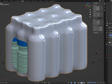 Water bottles wrapped in the shrink film 3D Model