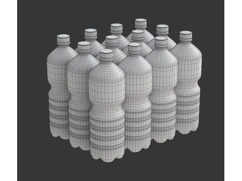 Water bottles wrapped in the shrink film 3D Model
