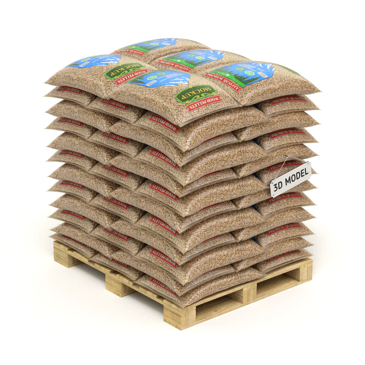 Wood pellets in the bags 3D Model .c4d .max .obj .3ds .fbx .stl .blend 