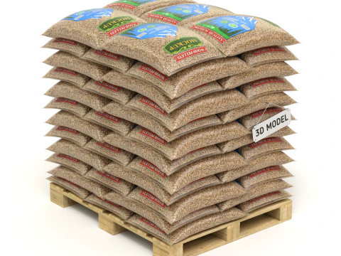 가방에 있는 나무 펠릿 3D 모델