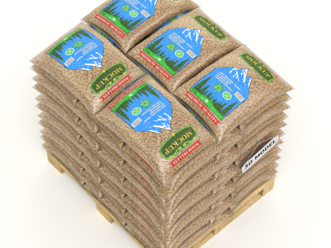 Wood pellets in the bags 3D Model