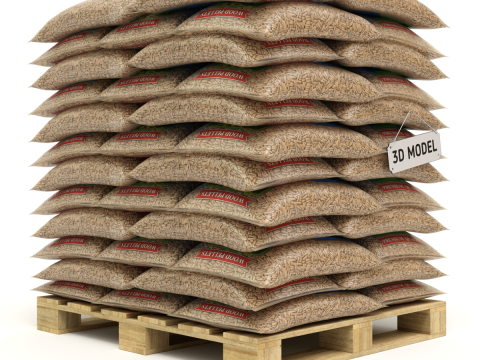 Wood pellets in the bags 3D Model